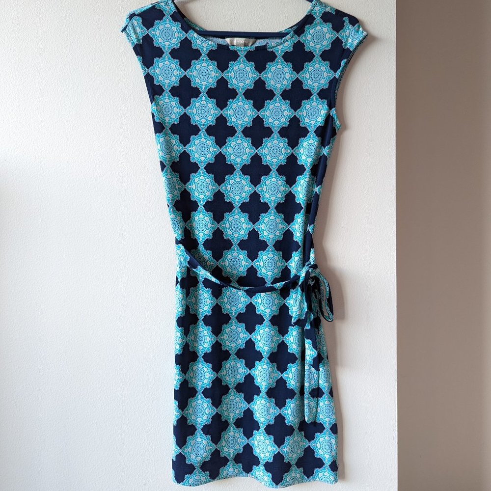 Banana Republic  Women's Blue Self-Tie Jersey Sheath Dress XXS Petit Preppy